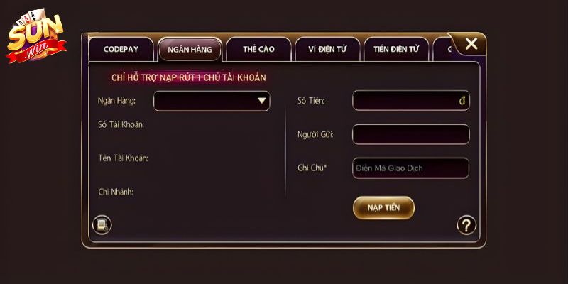 Hướng dẫn nạp tiền SUNWIN bằng ngân hàng 